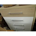 BEECHWOOD FRAMED FIVE DRAWER PILLAR TYPE CHEST WITH GLOSS WHITE FRONT