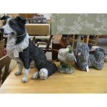 THREE ASSORTED GARDEN ORNAMENTS TO INCLUDE A COLLIE DOG, DUCK ETC