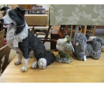 THREE ASSORTED GARDEN ORNAMENTS TO INCLUDE A COLLIE DOG, DUCK ETC
