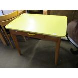YELLOW MELAMINE TOP KITCHEN TABLE WITH SINGLE DRAWER