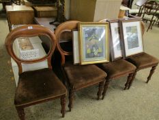 19TH CENTURY MAHOGANY SET OF FOUR BALLOON BACK DINING CHAIRS WITH BROWN DRALON SEATS AND TURNED