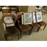 19TH CENTURY MAHOGANY SET OF FOUR BALLOON BACK DINING CHAIRS WITH BROWN DRALON SEATS AND TURNED