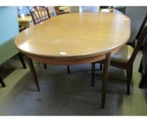 RETRO TEAK OVAL EXTENDING DINING TABLE ON TAPERING CYLINDRICAL LEGS