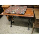 CAST IRON BASE IN THE COALBROOKDALE MANNER PUB TYPE TABLE WITH A MAHOGANY TOP