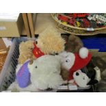 TWO BOXES OF ASSORTED SOFT TOYS, TEDDY BEARS ETC