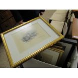 BOX CONTAINING GILT PRINTS, STAG PRINT ETC