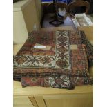 GOOD QUALITY BOKHARA TYPE FLOOR RUG WITH GEOMETRIC DESIGNS, PREDOMINANTLY IN RED, ORANGE AND CREAM