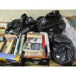 FIVE BOXES OF BOOKS, BAGS OF BOOKS ETC