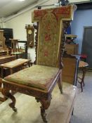 GOOD QUALITY WALNUT CARVED PRIE-DIEU CHAIR ON CABRIOLE LEGS WITH TAPESTRY SEAT AND BACK