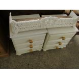 PAIR OF WHITE PAINTED PINE FRAMED THREE-DRAWER BEDSIDE CHESTS WITH GILDED KNOB HANDLES