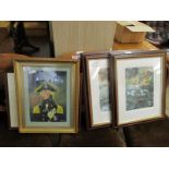 WATERCOLOUR OF A SHIPPING SCENE, A FURTHER PICTURE OF NELSON AND TWO PHOTOGRAPHS OF ROBINS