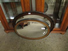 MAHOGANY OVAL WALL MIRROR WITH BEADED DETAIL AND A FURTHER SMALLER OAK EXAMPLE (3)