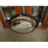 MAHOGANY OVAL WALL MIRROR WITH BEADED DETAIL AND A FURTHER SMALLER OAK EXAMPLE (3)