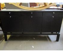 MODERN BLACK EBONISED SIDEBOARD WITH THREE DRAWERS OVER CUPBOARD DOORS