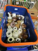 CRATE CONTAINING MIXED STONEWARE BOTTLES