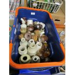 CRATE CONTAINING MIXED STONEWARE BOTTLES