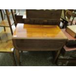 REPRODUCTION YEW WOOD PEMBROKE TABLE WITH SINGLE DRAWER TO END ON TAPERING SQUARE SPADE FEET