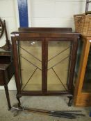 EARLY 20TH CENTURY MAHOGANY FRAMED TWO GLAZED DOOR DISPLAY CASE RAISED ON CLAW AND BALL FEET