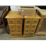 PAIR OF PINE FRAMED FOUR DRAWER PILLAR TYPE CHESTS WITH CUP HANDLES