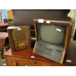 VINTAGE WALNUT FRAMED RADIO AND A FURTHER VINTAGE PYE TV (2)