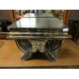 EASTERN EBONISED AND PARTIALLY GILDED SQUARE TOP SIDE TABLE WITH SPLAYED BASE