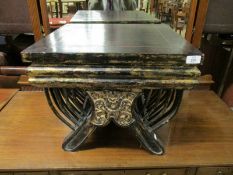 EASTERN EBONISED AND PARTIALLY GILDED SQUARE TOP SIDE TABLE WITH SPLAYED BASE