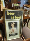 REPRODUCTION FRAMED POSTER OF "BEER IS BEST" TOGETHER WITH THREE FURTHER PRINTS AND ONE OTHER (6)