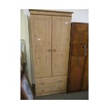 PINE EFFECT DOUBLE DOOR WARDROBE WITH TWO FULL WIDTH DRAWERS TO BASE