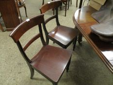 PAIR OF 19TH CENTURY MAHOGANY BAR BACK DINING CHAIRS WITH HARD SEATS ON TURNED FRONT LEGS