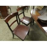 PAIR OF 19TH CENTURY MAHOGANY BAR BACK DINING CHAIRS WITH HARD SEATS ON TURNED FRONT LEGS