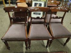 SET OF FIVE 19TH CENTURY MAHOGANY SHAPED BAR BACK DINING CHAIRS WITH MUSHROOM UPHOLSTERY AND