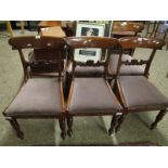 SET OF FIVE 19TH CENTURY MAHOGANY SHAPED BAR BACK DINING CHAIRS WITH MUSHROOM UPHOLSTERY AND
