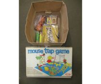 GAME OF MOUSETRAP, AND A FURTHER BOX CONTAINING MIXED GAMES ETC