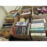 FIVE BOXES OF BOOKS, COOKERY BOOKS ETC