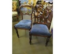 PAIR OF MAHOGANY BALLOON BACK DINING CHAIRS WITH BLUE DROP IN SEATS