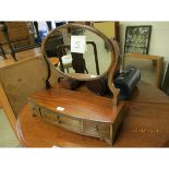 19TH CENTURY MAHOGANY BOW FRONT TOILET MIRROR WITH THREE DRAWERS