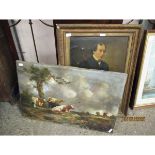 VICTORIAN OLEOGRAPH OF A GENTLEMAN, FURTHER OIL PAINTING DEPICTING GRAZING CATTLE