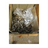 BOX OF VARIOUS COAT HOOKS ETC