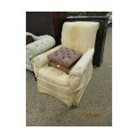 EARLY 20TH CENTURY RE-UPHOLSTERED EASY CHAIR