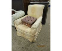 EARLY 20TH CENTURY RE-UPHOLSTERED EASY CHAIR