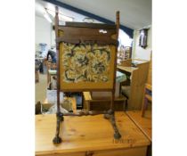 19TH CENTURY ROSEWOOD FIRE SCREEN WITH WOOL EMBROIDERED PANEL