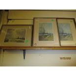 THREE VARIOUS COLOURED PRINTS DEPICTING BROADLAND AND COASTAL SCENES