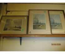 THREE VARIOUS COLOURED PRINTS DEPICTING BROADLAND AND COASTAL SCENES