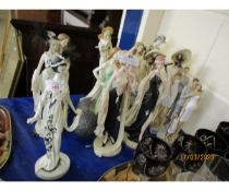 COLLECTION OF VARIOUS MODERN RESIN FIGURES AND LARGE FLORAL HOLDALL