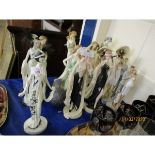 COLLECTION OF VARIOUS MODERN RESIN FIGURES AND LARGE FLORAL HOLDALL