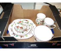 BOX OF CROWN CHINA “HUNTING SCENE” PATTERN PART TEA SET