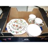 BOX OF CROWN CHINA “HUNTING SCENE” PATTERN PART TEA SET