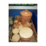 BOX VARIOUS MODERN POTTERY, BREAD CROCK, STORAGE JARS ETC