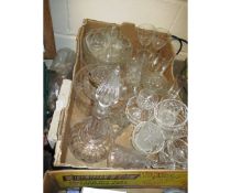 BOX OF GLASS DECANTER, DRINKING GLASSES AND OTHER GLASS WARES