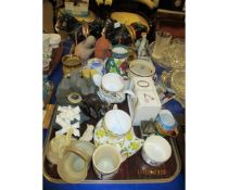 LARGE TRAY VARIOUS HORSE ORNAMENTS, POTTERY ETC